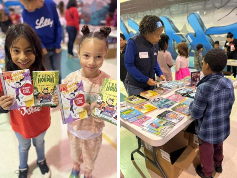 young readers showing off new books