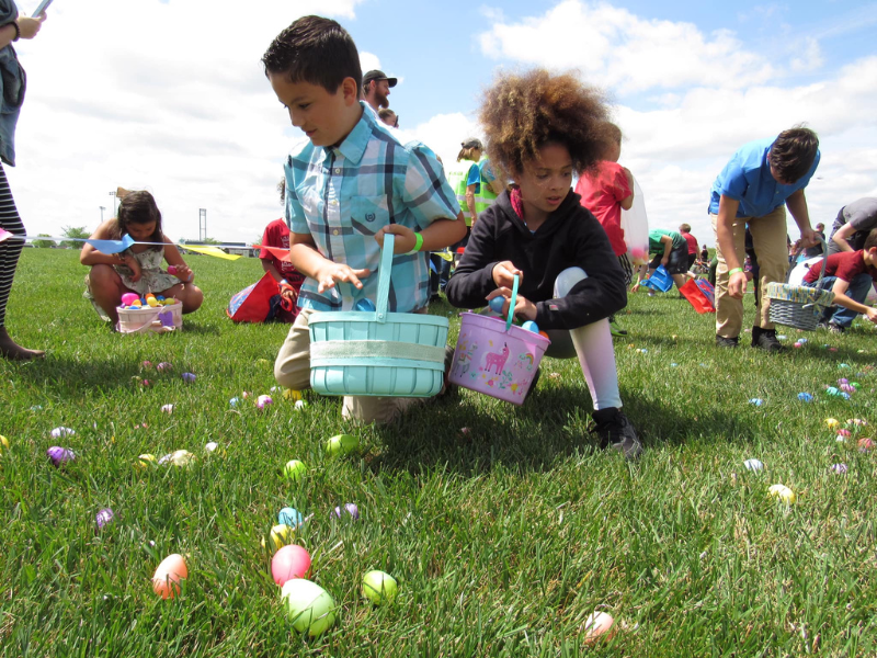 Kids participating in the egg hunt at the Community Cookout